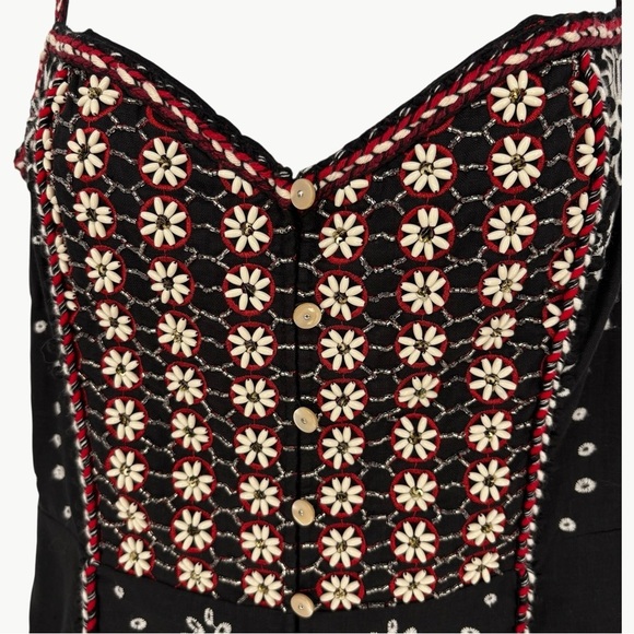 Veronica Beard Giuliana Beaded Embroidered Linen Mini Dress | Sz 6 | Black & Red - Picture 14 of 16